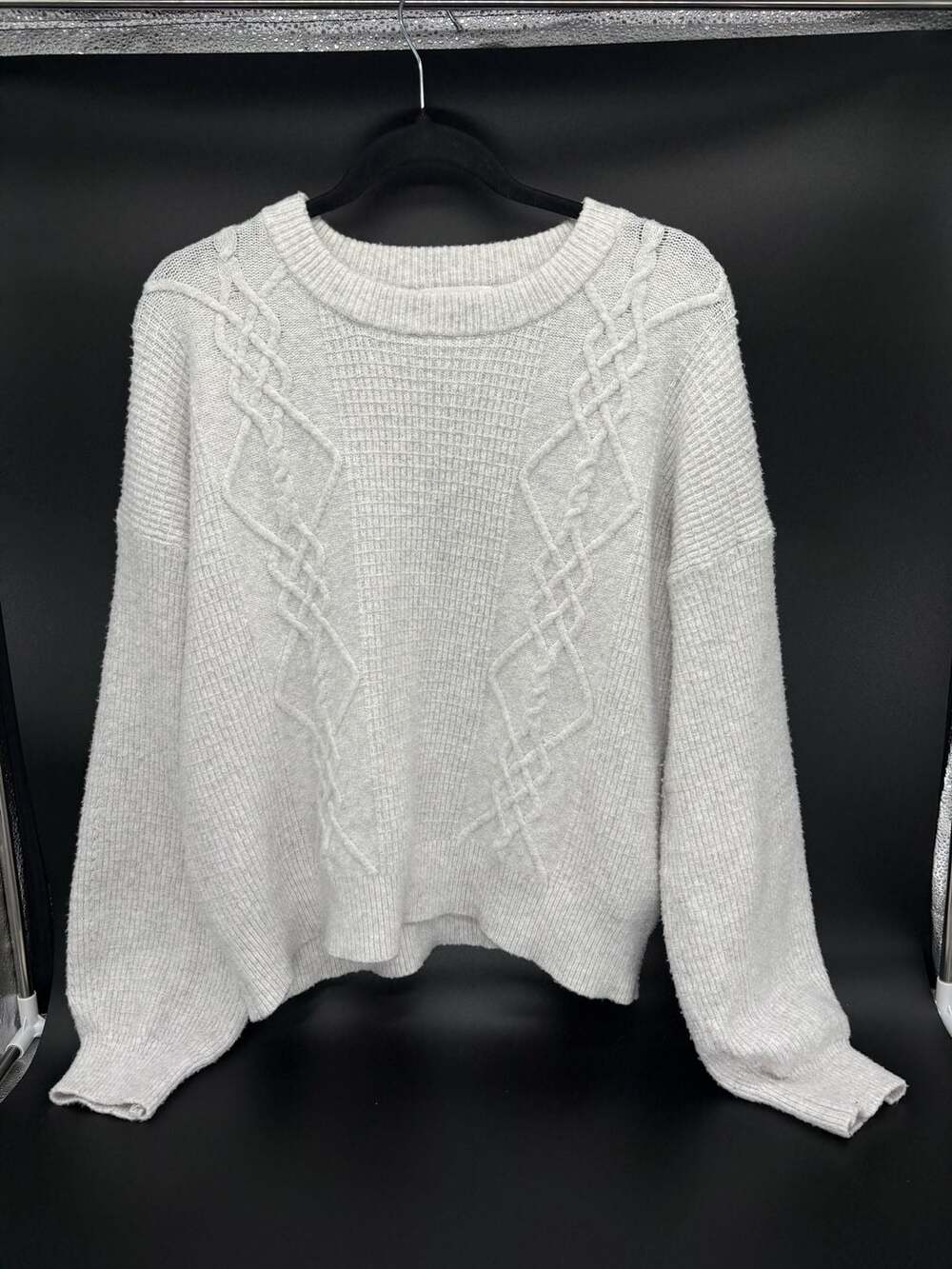 Cream Cable Knit Sweater Cottagecore Chunky Oversized